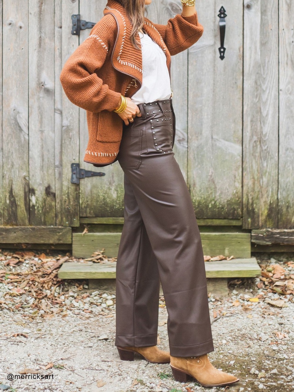 Anthropologie NWT Colette Full-Length Faux Leather Studded Pants by Maeve